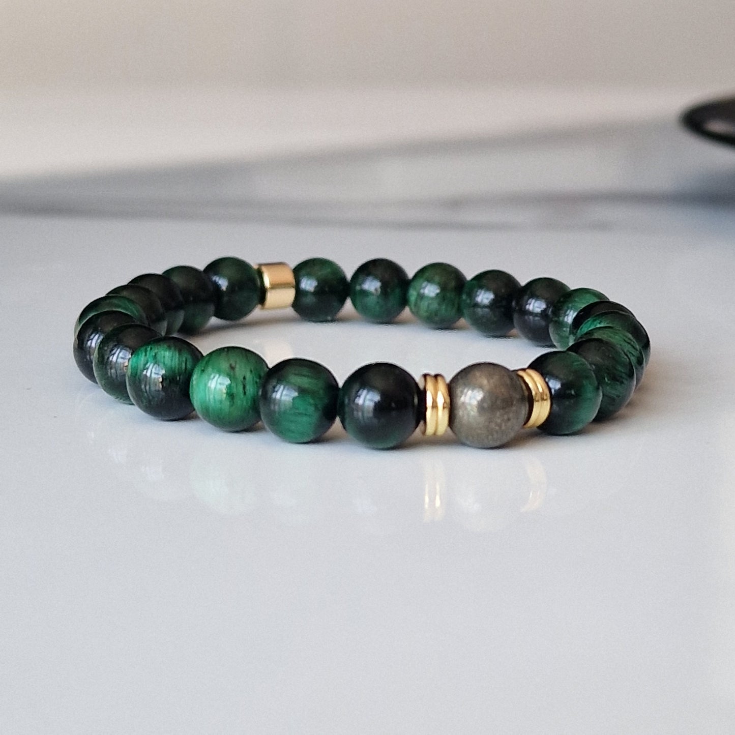 Natural Green Tiger Eye And Pyrite Crystal Bracelet