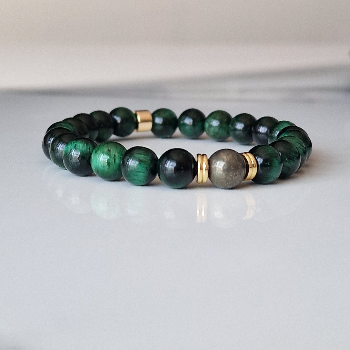 Natural Green Tiger Eye And Pyrite Crystal Bracelet