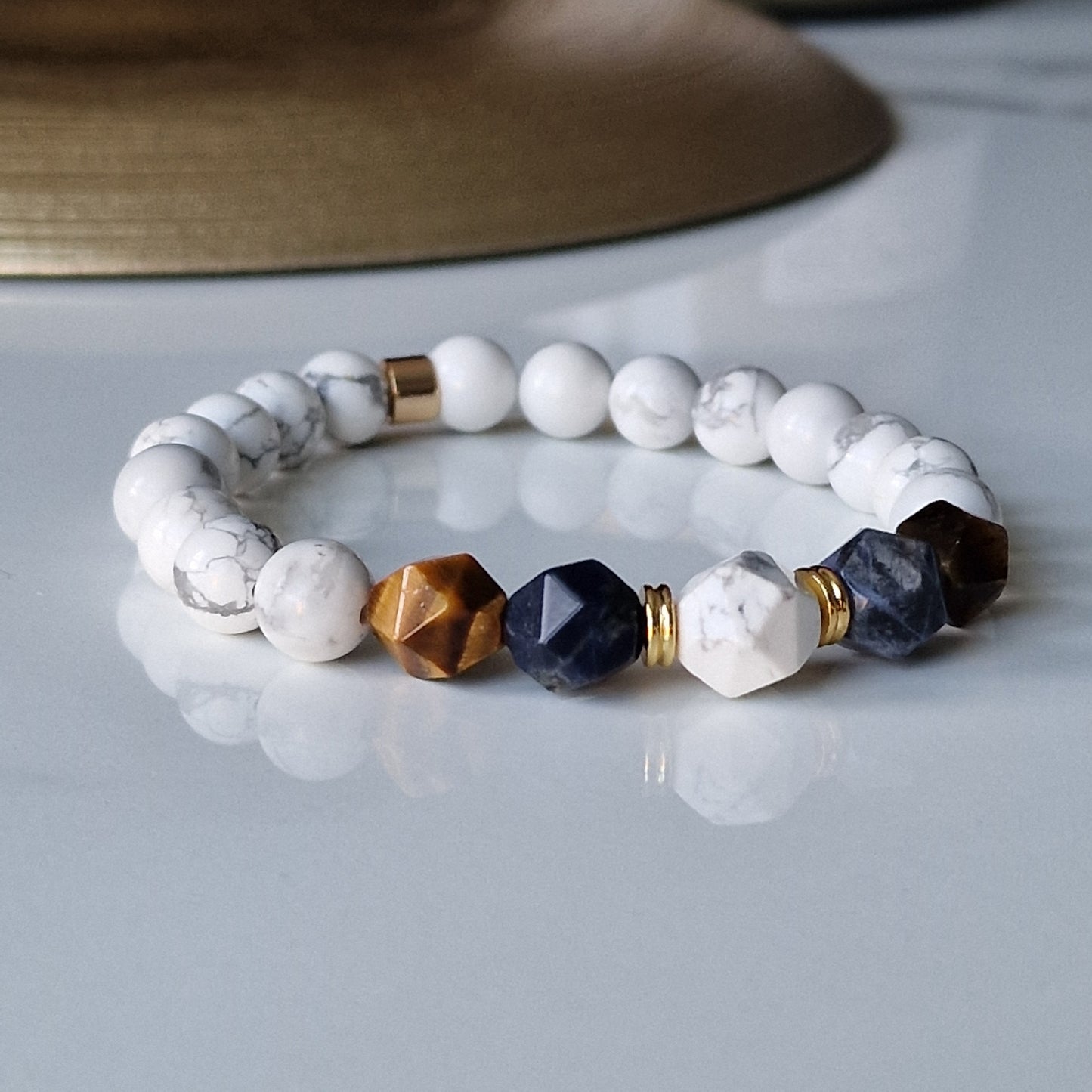 Natural Howlite, Sodalite And Tiger Eye Crystal Healing Bracelet