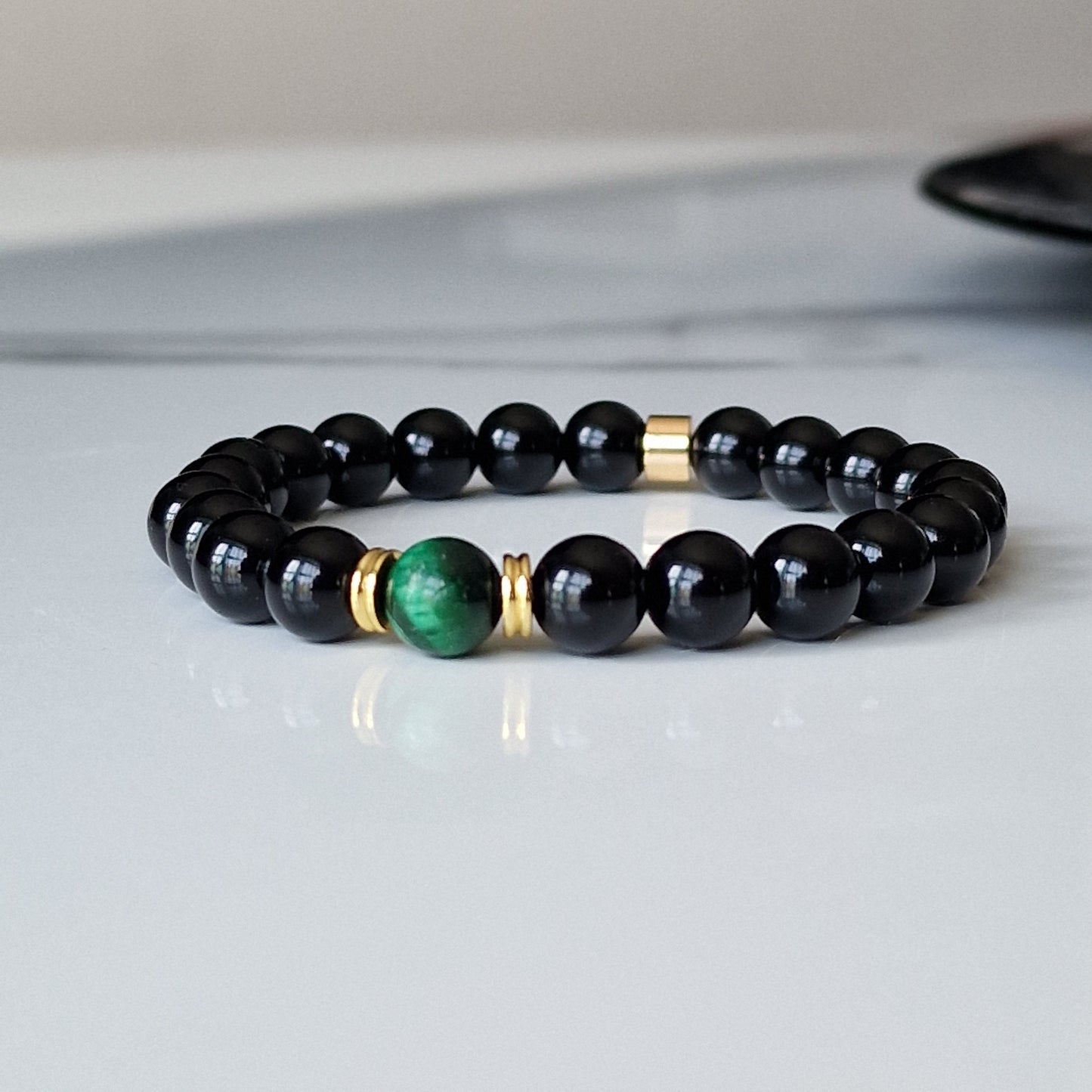 Black Onyx Gemstone Beaded Bracelets For Women Men