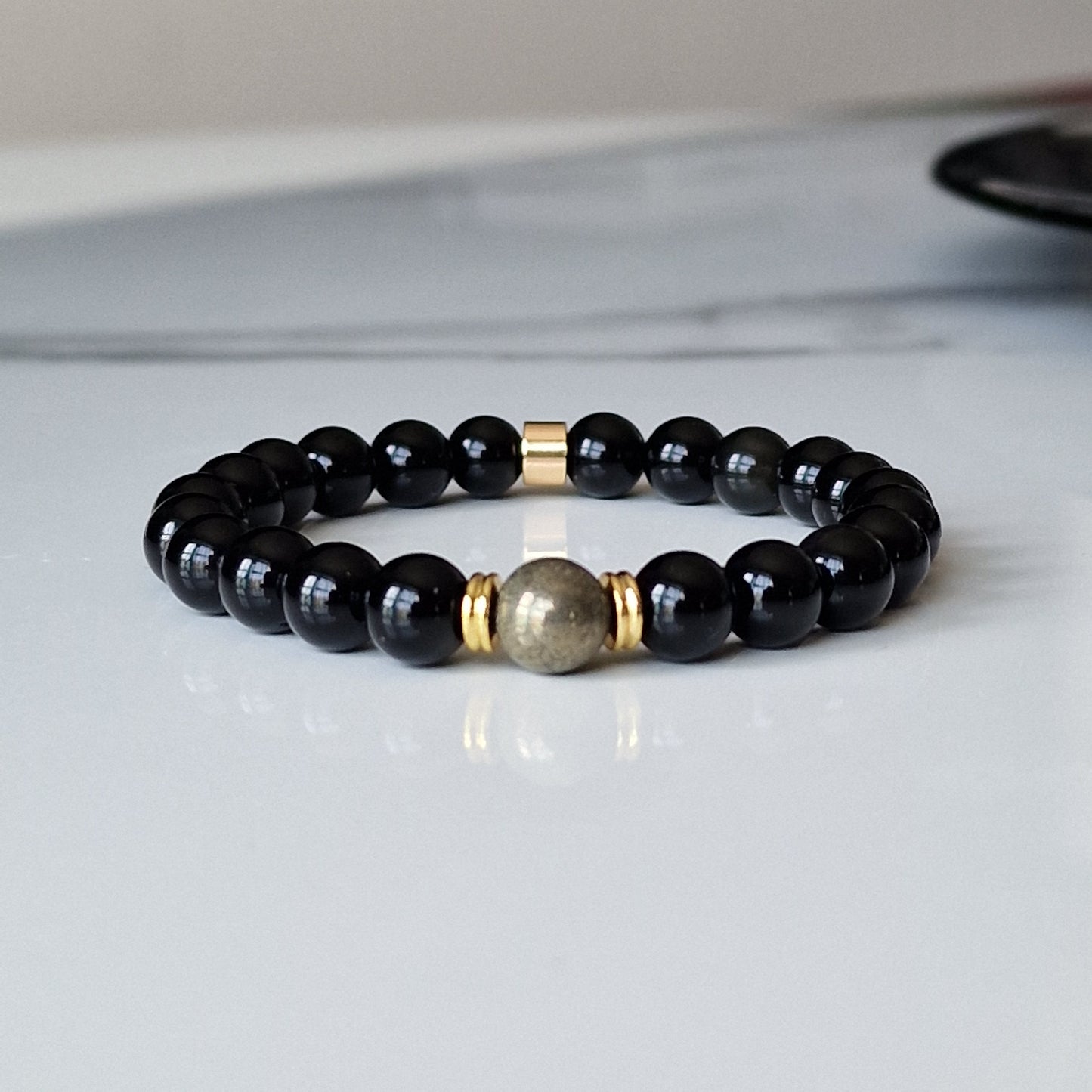 Black Onyx Gemstone Beaded Bracelets For Women Men