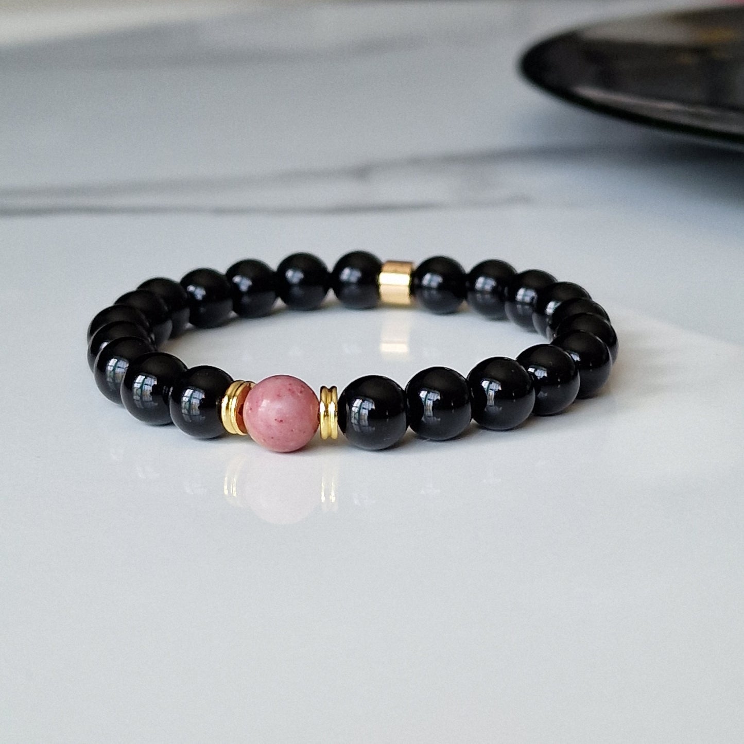 Black Onyx Gemstone Beaded Bracelets For Women Men