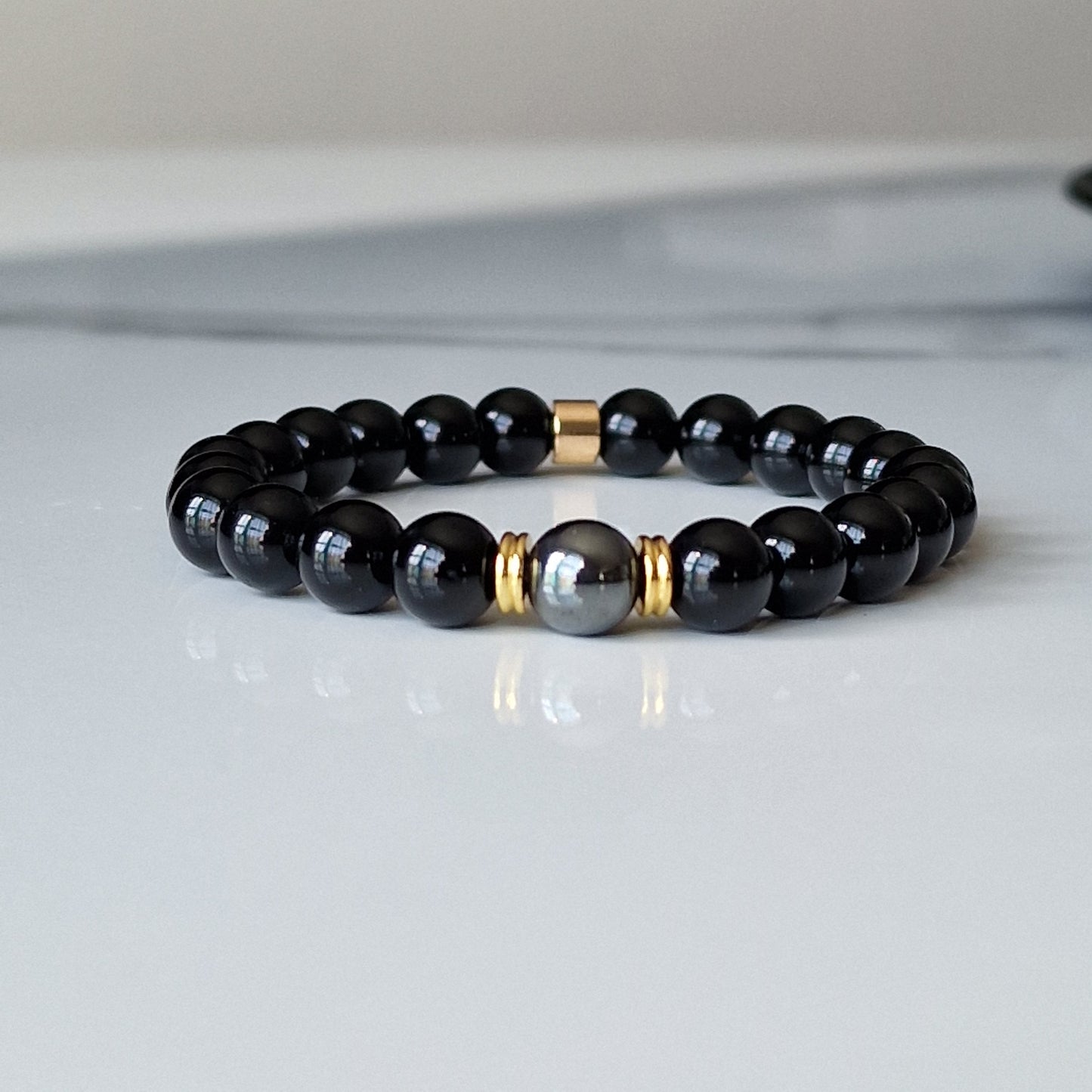 Black Onyx Gemstone Beaded Bracelets For Women Men
