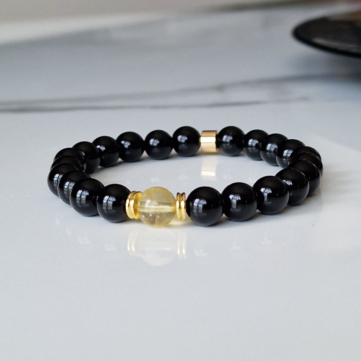 Black Onyx Gemstone Beaded Bracelets For Women Men