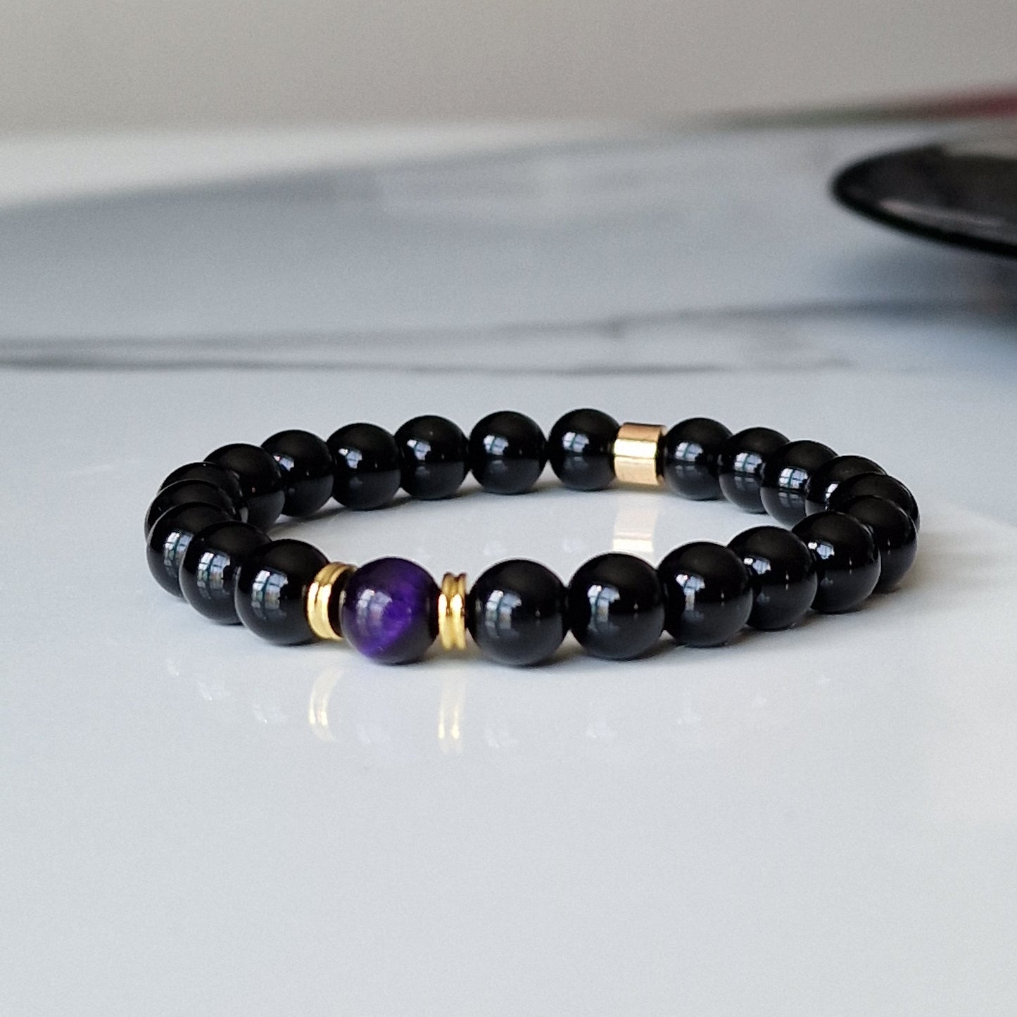 Black Onyx Gemstone Beaded Bracelets For Women Men