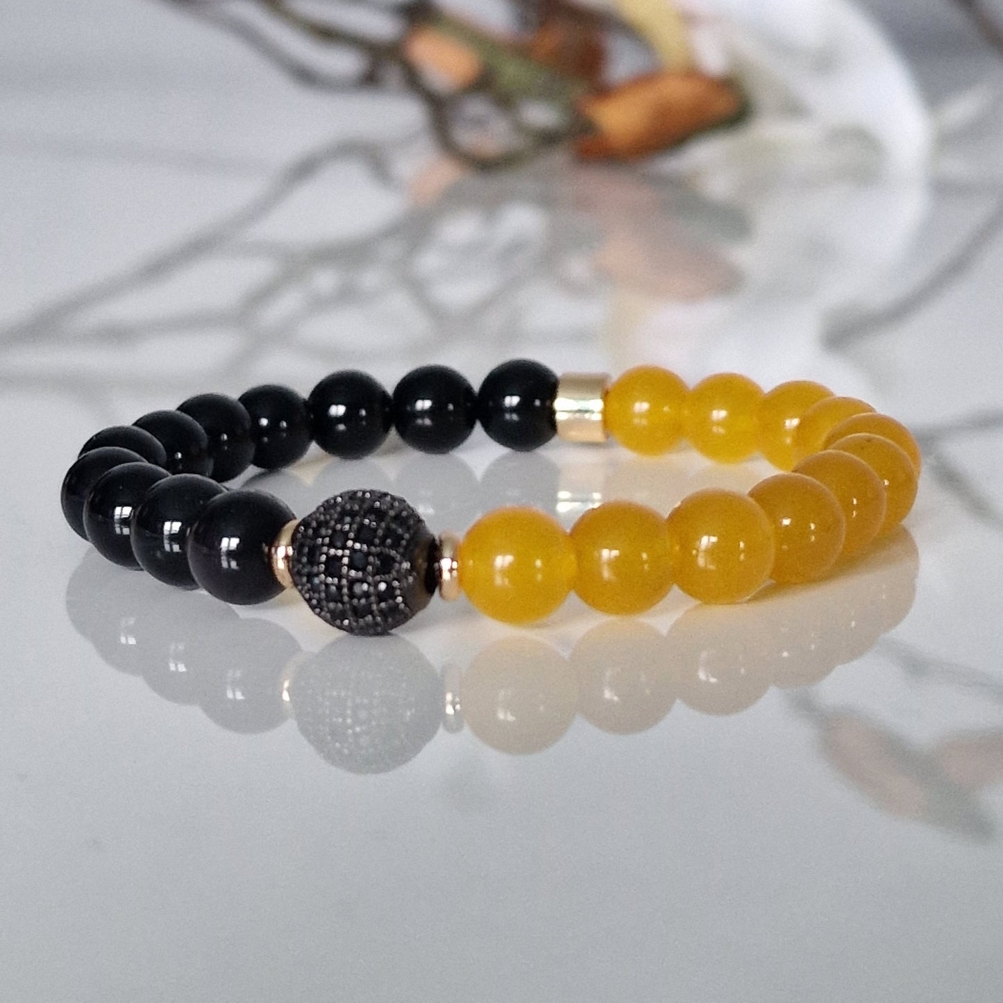 Natural Black Onyx & Jade Crystal Gemstone Bracelet