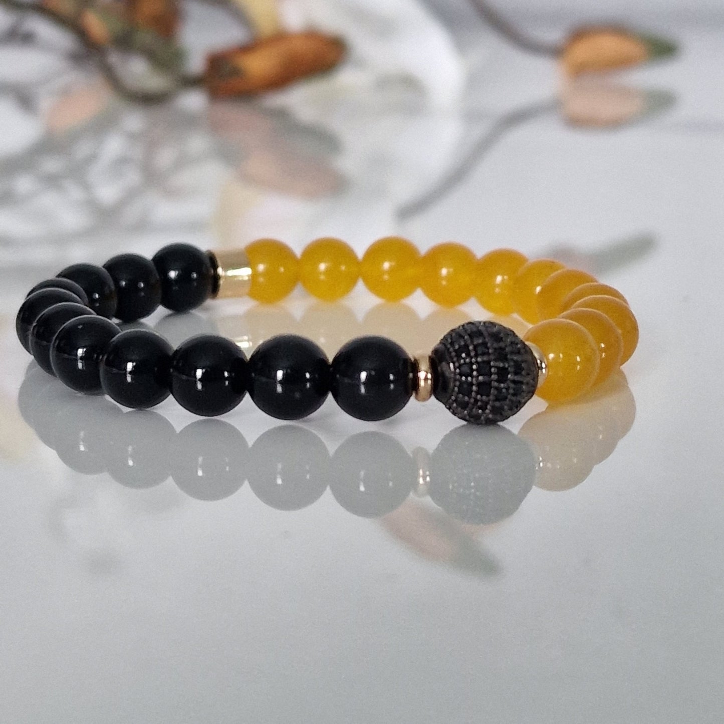 Natural Black Onyx & Jade Crystal Gemstone Bracelet