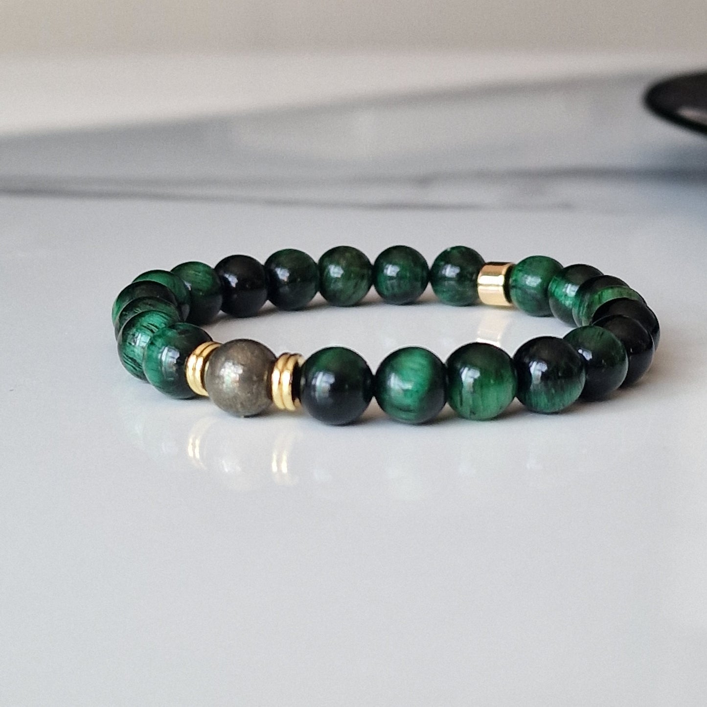 Natural Green Tiger Eye And Pyrite Crystal Bracelet