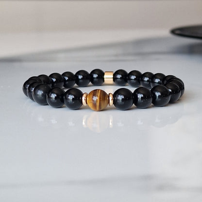 Black Onyx & Tiger Eye Crystal Bracelet