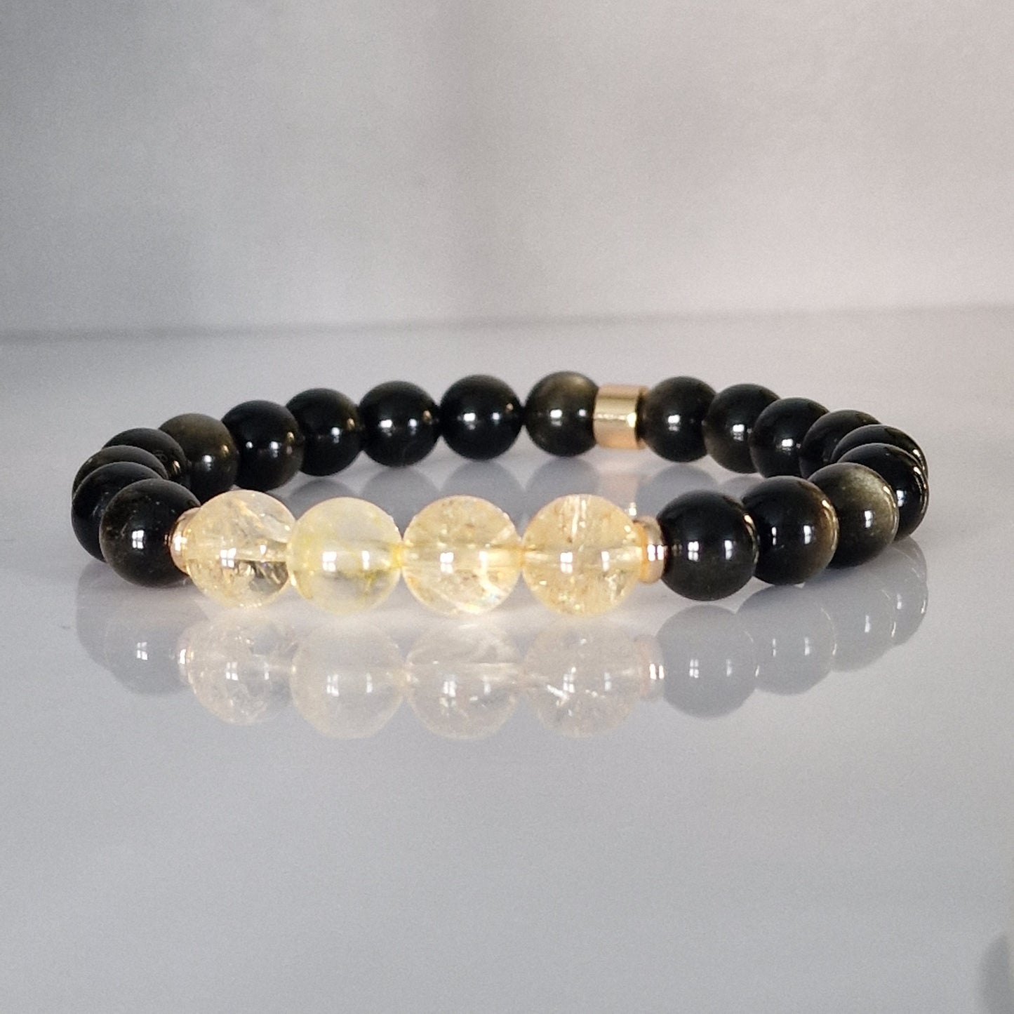 Natural Golden Sheen Obsidian And Citrine Crystal Bracelet