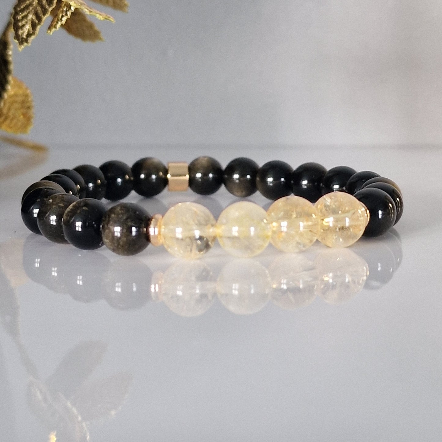 Natural Golden Sheen Obsidian And Citrine Crystal Bracelet