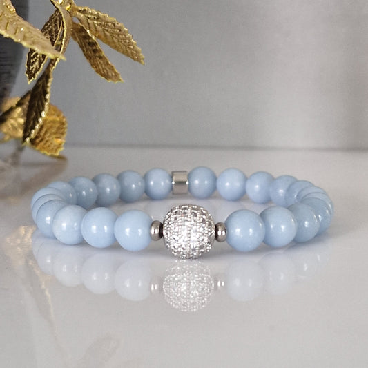 Natural Angelite Crystal Bracelet With Cubic Zirconia
