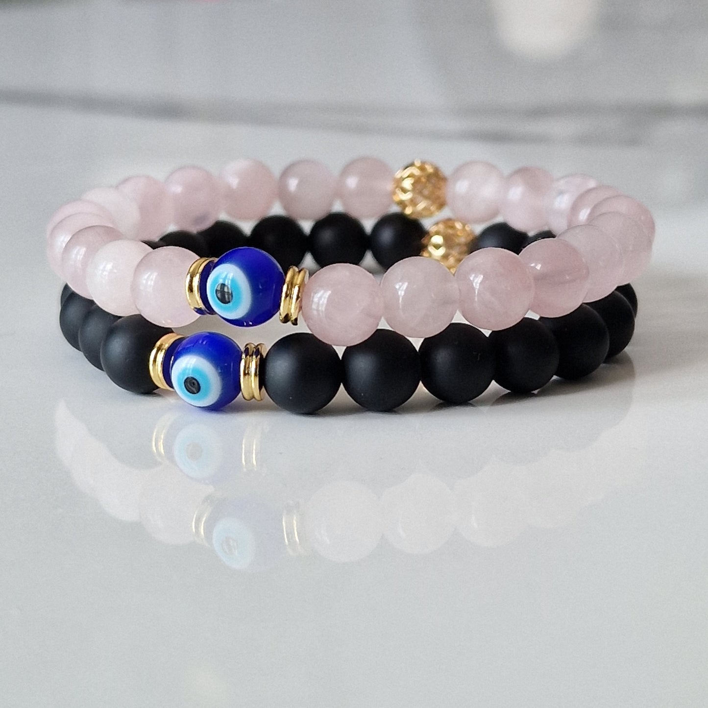 Natural Rose Quartz And Agate Crystal Healing Distance Bracelet