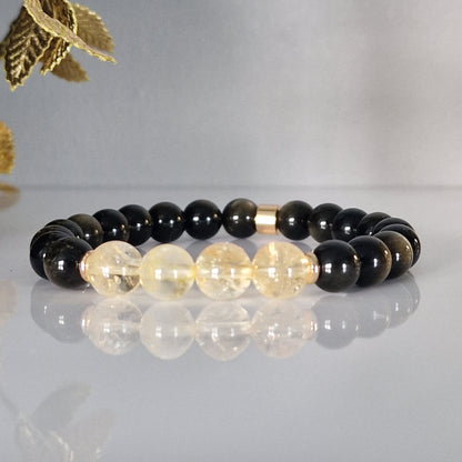 Natural Golden Sheen Obsidian And Citrine Crystal Bracelet