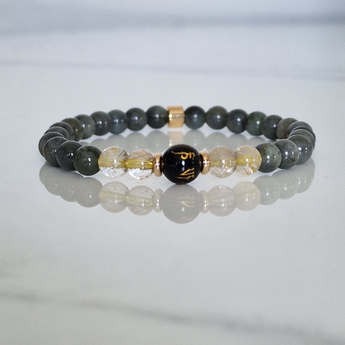 Natural 6mm Beads Labradorite,Citrine And Agate Crystal Beaded Bracelet