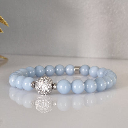 Natural Angelite Crystal Bracelet With Cubic Zirconia