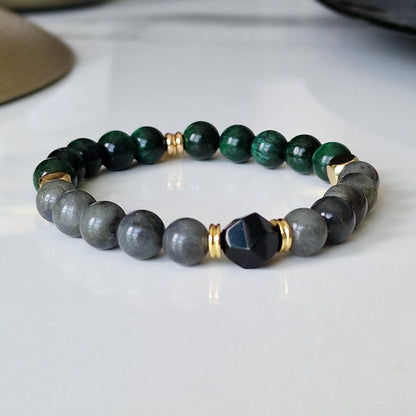 Labradorite, Green Tiger Eye And Black Onyx Beaded Crystal Bracelet