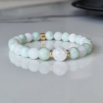 Aqua Blue Obsidian Moonstone And Crackle Quartz Crystal Bracelet
