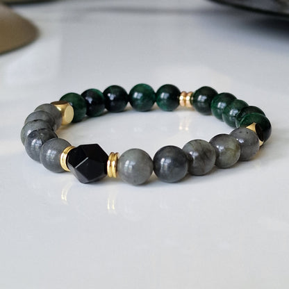 Labradorite, Green Tiger Eye And Black Onyx Beaded Crystal Bracelet