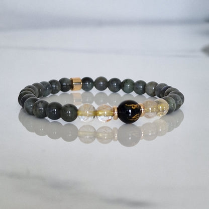 Natural 6mm Beads Labradorite,Citrine And Agate Crystal Beaded Bracelet