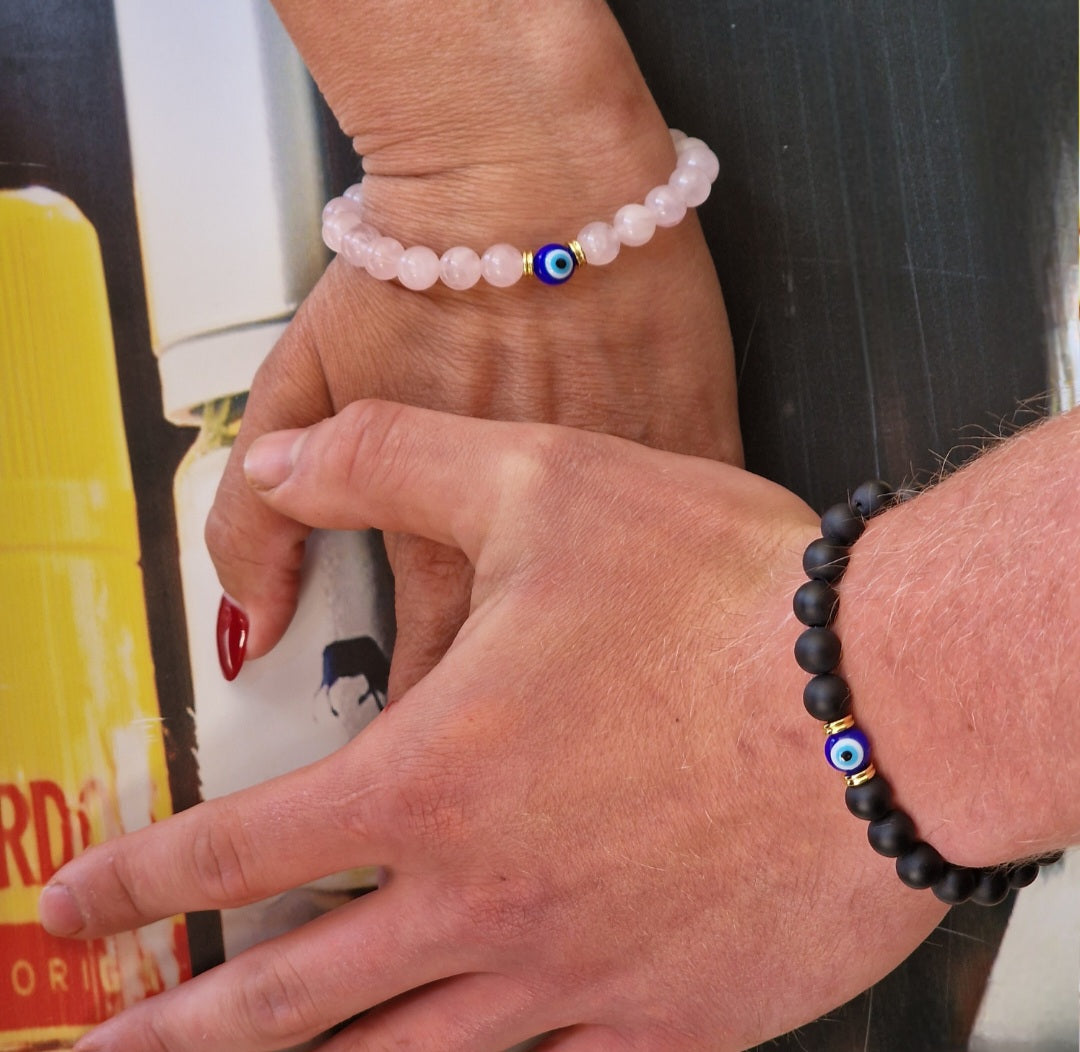 Natural Rose Quartz And Agate Crystal Healing Distance Bracelet