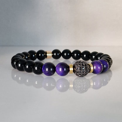 Black Onyx & Tiger Eye Crystal Bracelet With Cubic Zirconia
