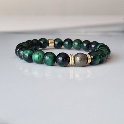 Natural Green Tiger Eye And Pyrite Crystal Bracelet