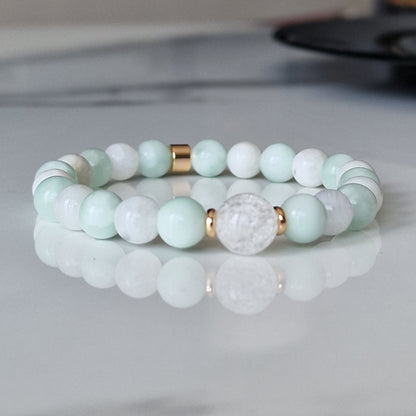 Aqua Blue Obsidian Moonstone And Crackle Quartz Crystal Bracelet