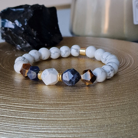 Natural Howlite, Sodalite And Tiger Eye Crystal Healing Bracelet
