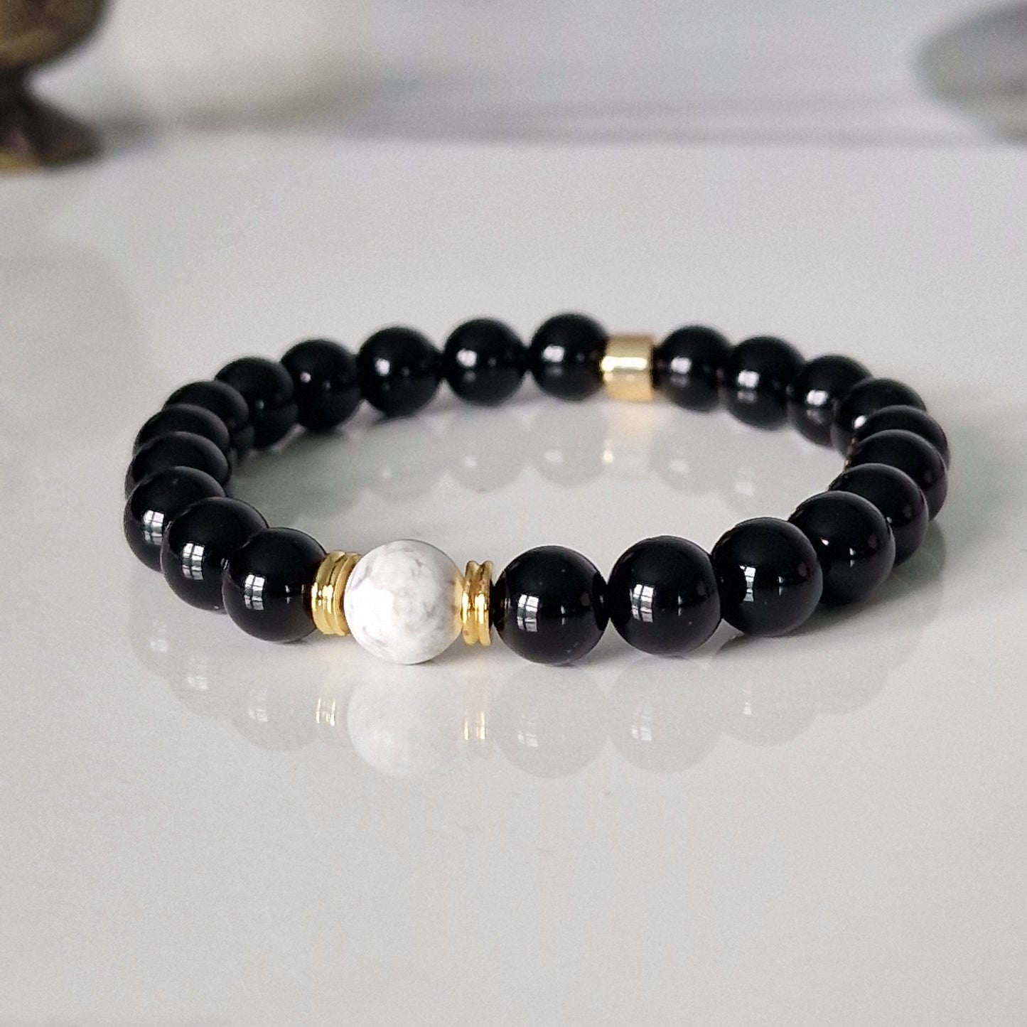 Black Onyx Gemstone Beaded Bracelets For Women Men