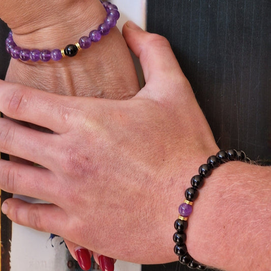 Natural Amethyst & Black Onyx Crystal Healing Distance Bracelet