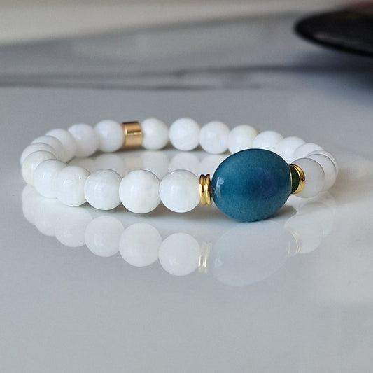 Genuine Moonstone Bracelet With Blue Agate