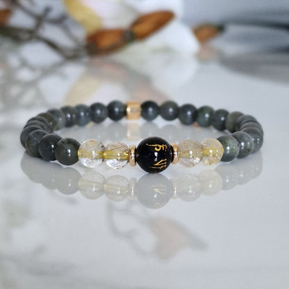Natural 6mm Beads Labradorite,Citrine And Agate Crystal Beaded Bracelet