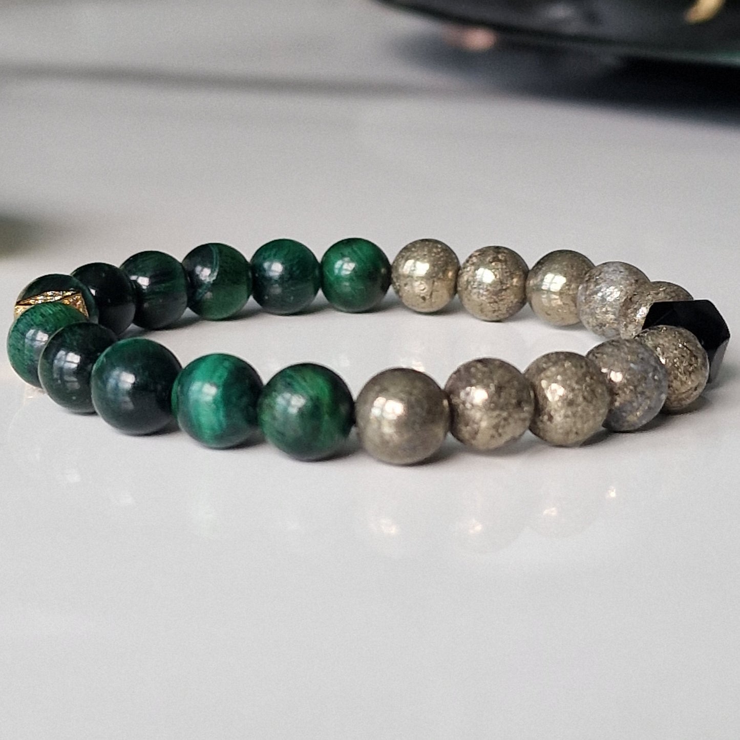 Natural Tiger Eye Black Onyx And Pyrite Crystal Healing Bracelet