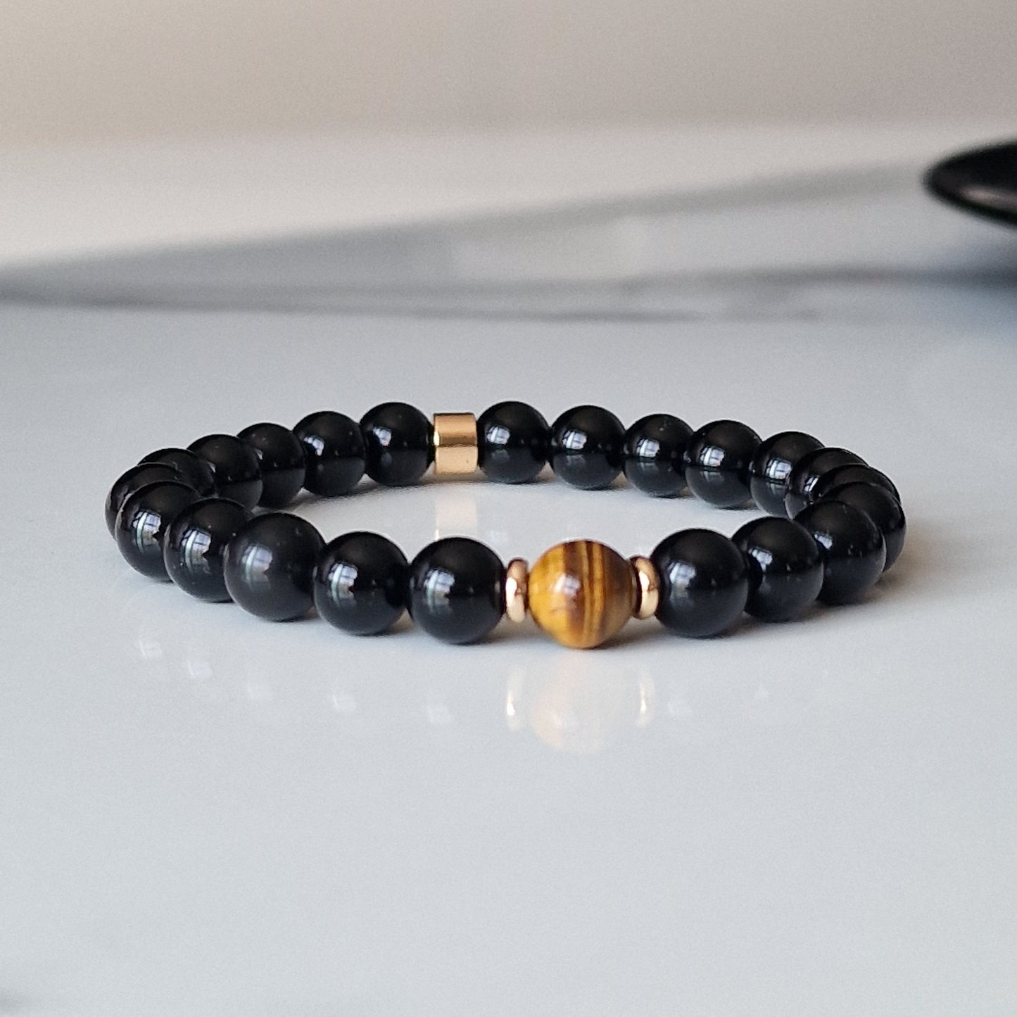 Black Onyx & Tiger Eye Crystal Bracelet