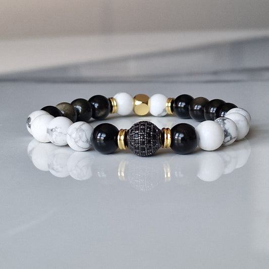 2in1 Howlite And Golden Sheen Obsidian Beaded Crystal Bracelet