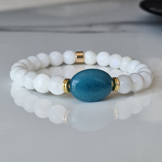 Genuine Moonstone Bracelet With Blue Agate