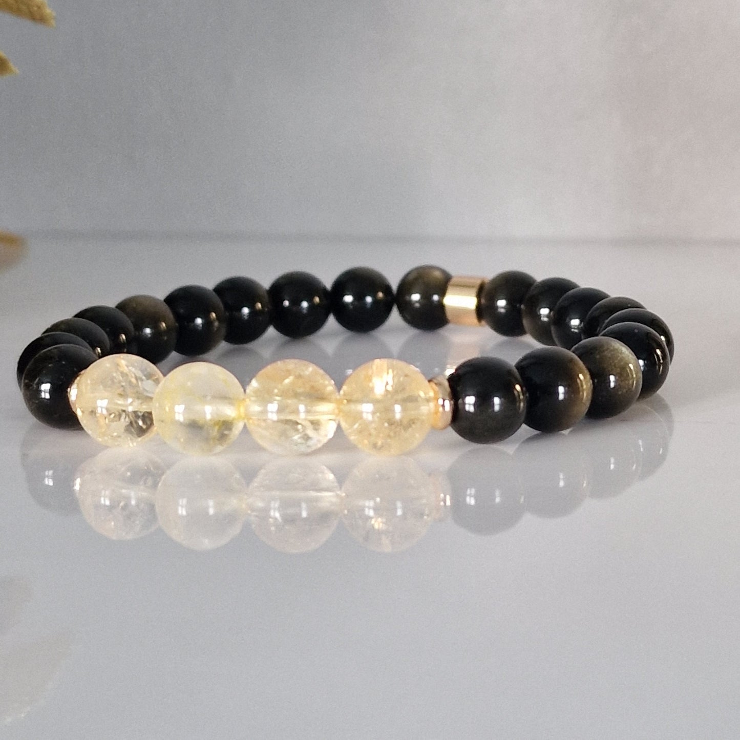 Natural Golden Sheen Obsidian And Citrine Crystal Bracelet